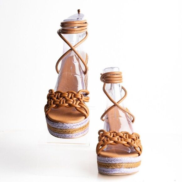 Anthropologie Womens Raffia Platform Ankle Tie Sandals US 9 EU 40 Purple NWB - Picture 3 of 9